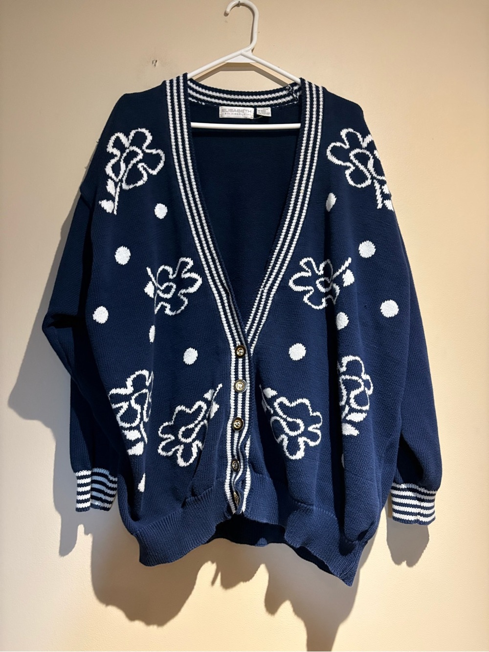 Vintage Knit Oversized Cardigan Floral Elisabeth Liz Claiborne Cottagecore 3